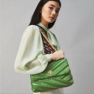 Tory Burch Suede Leather Kira Chevron Bombe Convertible Crossbody/Shoulder Bag